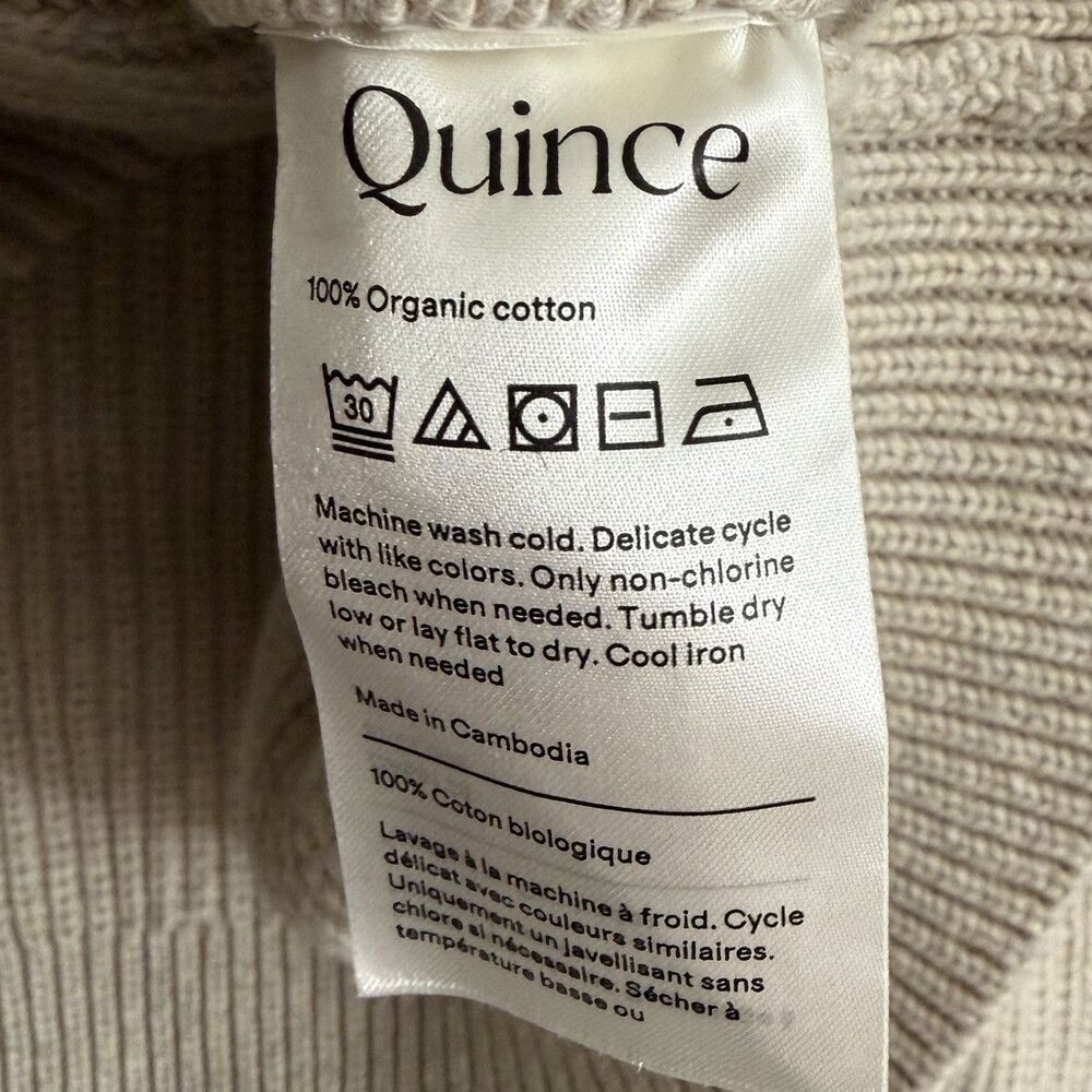 Quince Cardigan Sweater Small Beige Organic Cotton Fisherman Boxy Cropped - Picture 5 of 10